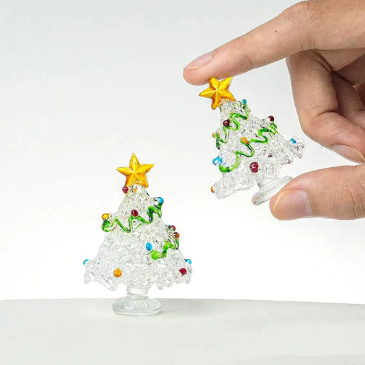 Glass Crystals Christmas Tree Figurine Statue Mini Christmas Tree Miniature Table Ornaments Handmade Crystals Ornaments