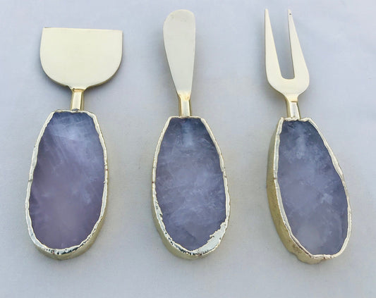 Set of 3 Rose Quartz Cheese Knives/Spreaders
