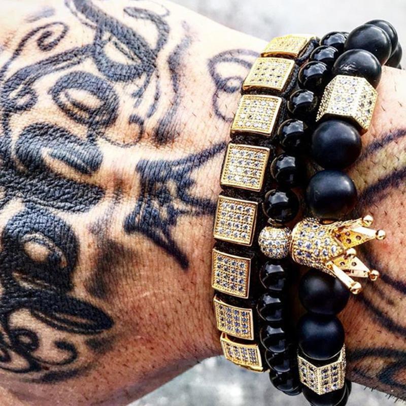 3pcs/set bracelet men/natural stone/beads/gold/charm/luxury/bracelet
