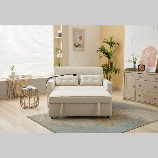 Futon Chair Bed Convertible Chair 3 In  1 Pull Out Sleeper Chair Beds With USB Ports,Wear  Resistant And Anti Scratch, Armchair Bed Sleeper For Living Room White