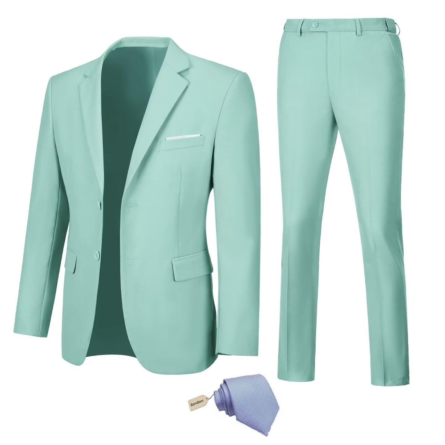 Men Slim Fit Suit Blazer Pants Set with Tie Notched Lapel 2 Button Suit Men Mint Green Party Homecoming Prom Tuxedo Suit for Men XXL