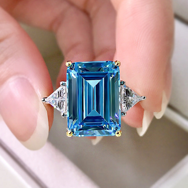 Emerald cut aquamarine ring
