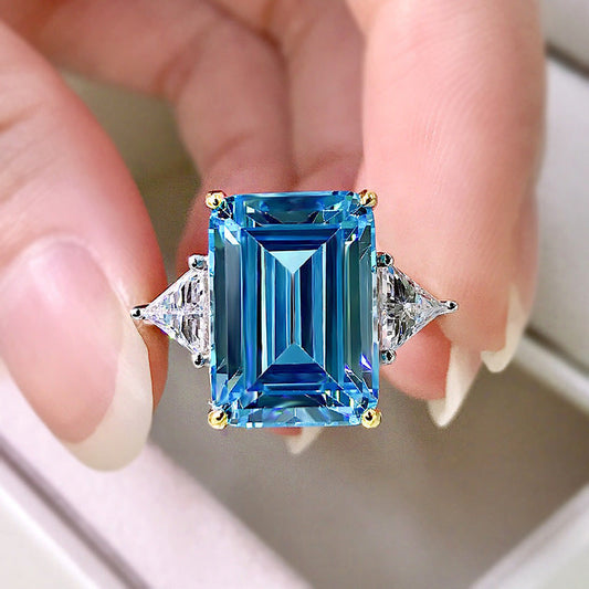 Emerald cut aquamarine ring