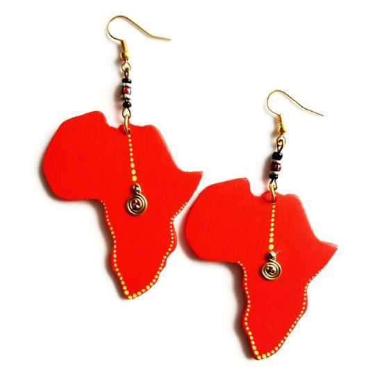 African Map  Wooden Earrings / Hand Crafted African Earrings