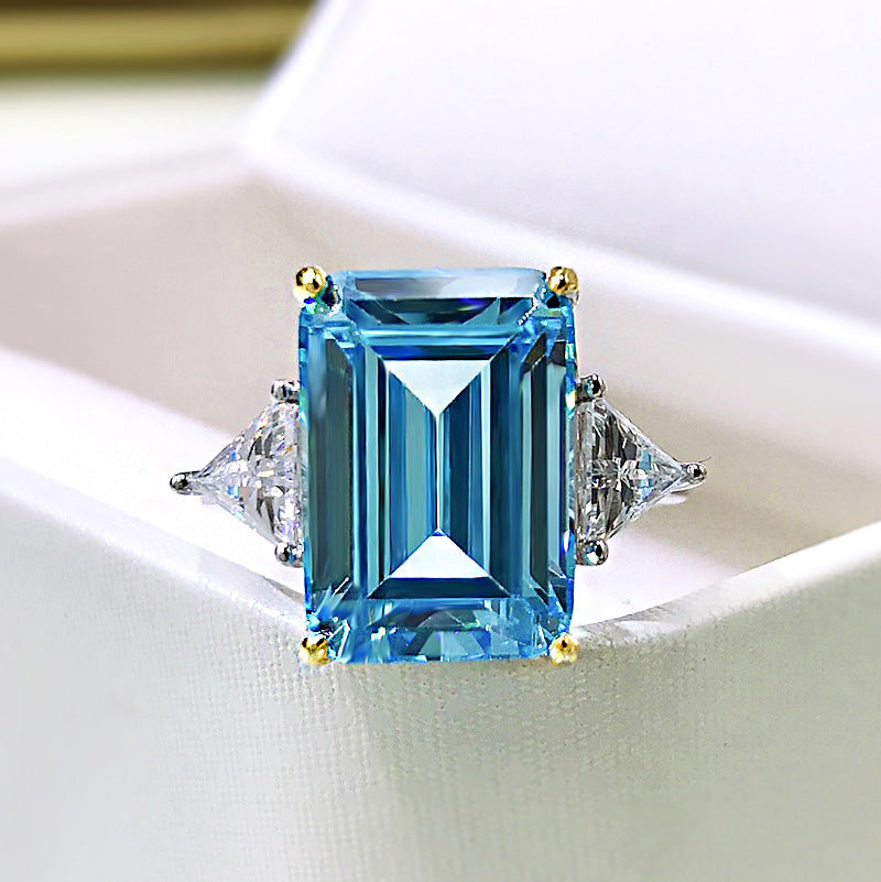 Emerald cut aquamarine ring