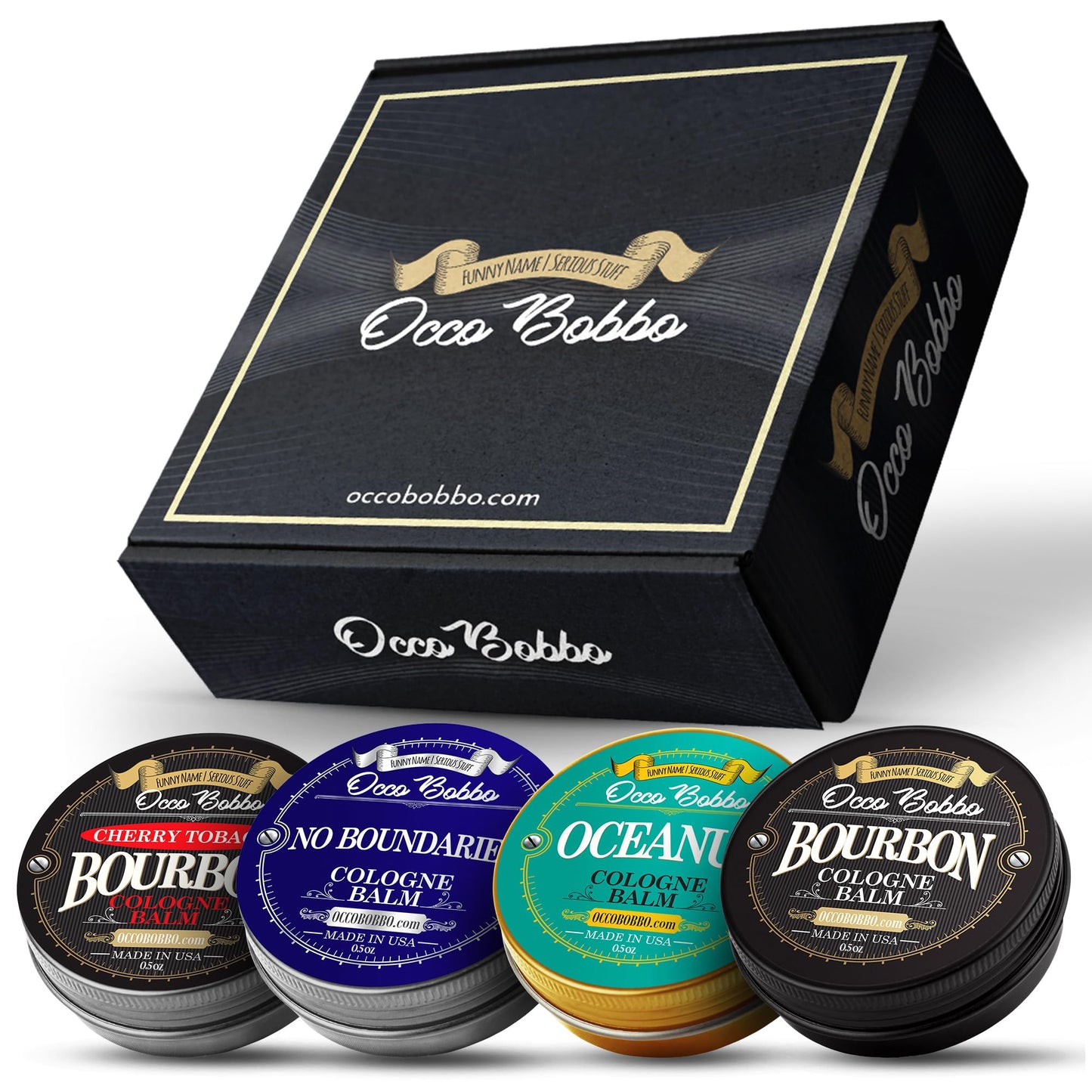 Handy Hound Occo Bobbo Solid Cologne for Men Samples Set - Mens Cologne Gift Set - Travel Size Cologne for Men (4) .5 oz tins