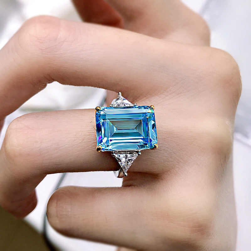 Emerald cut aquamarine ring