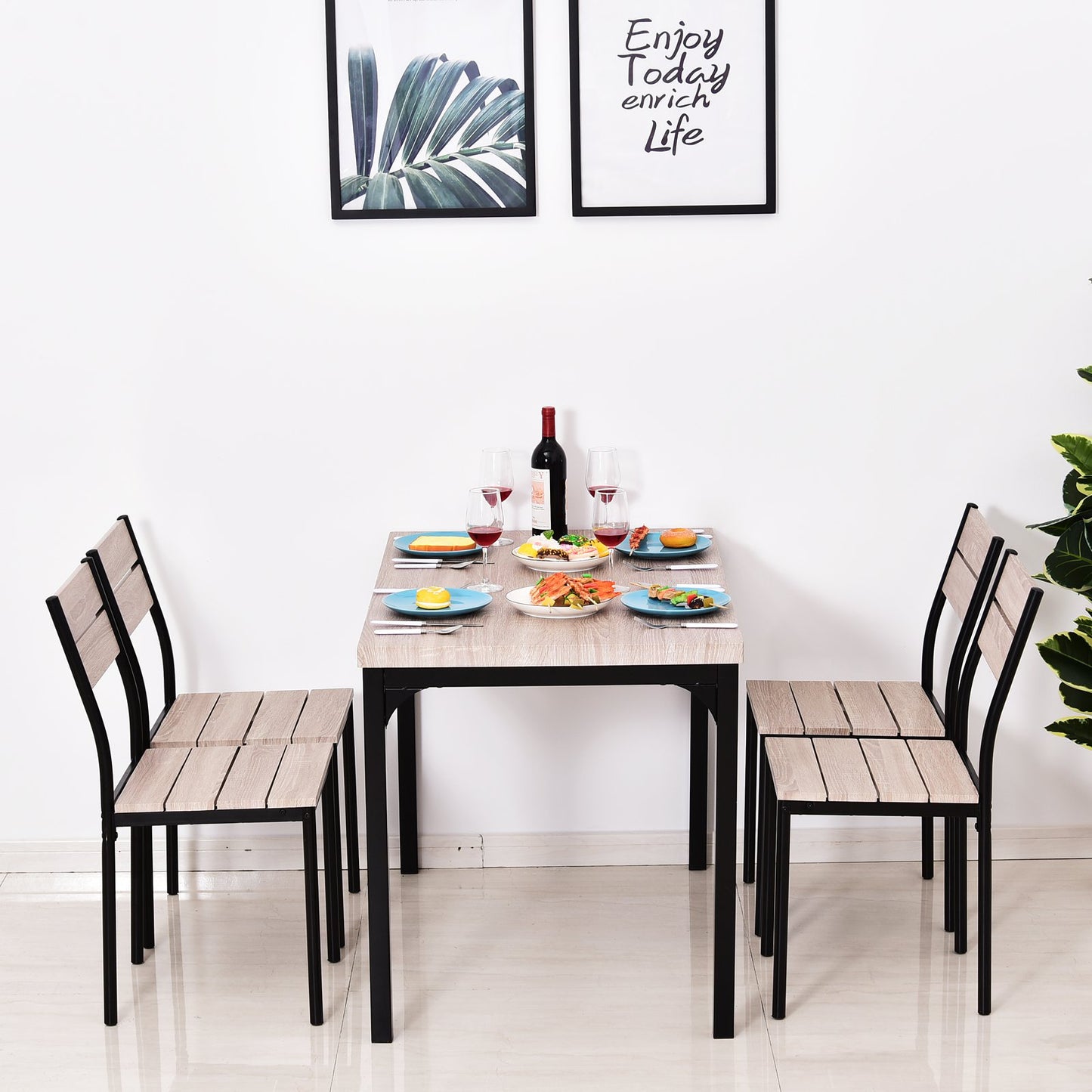 HOMCOM 5pcs Wooden Dining Set Industrial Style Wood and Metal Kitchen