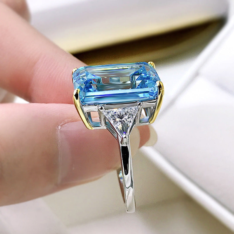 Emerald cut aquamarine ring