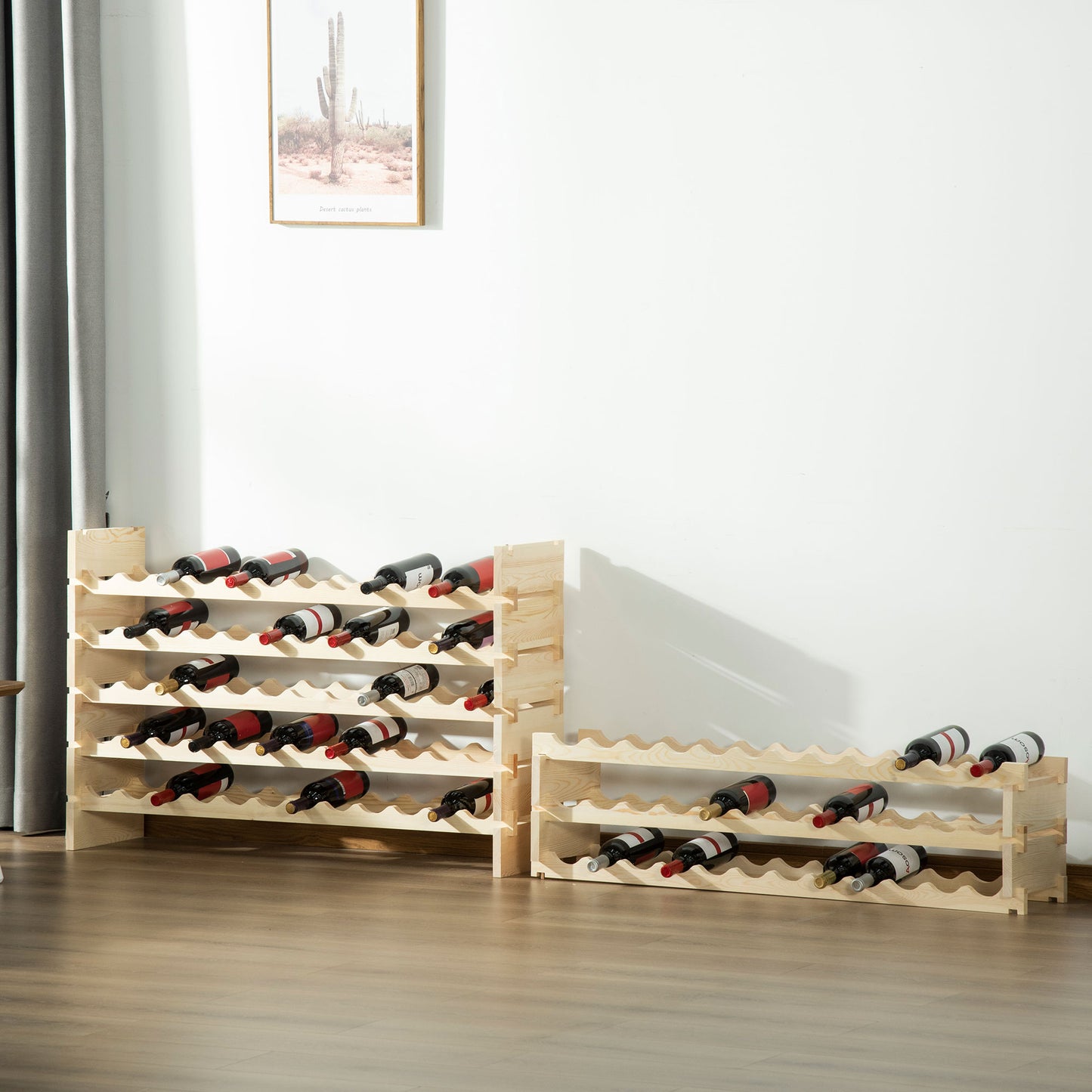 HOMCOM 8-Tier Solid Pine Wood Wine Rack Stackable Holder Wooden Wine