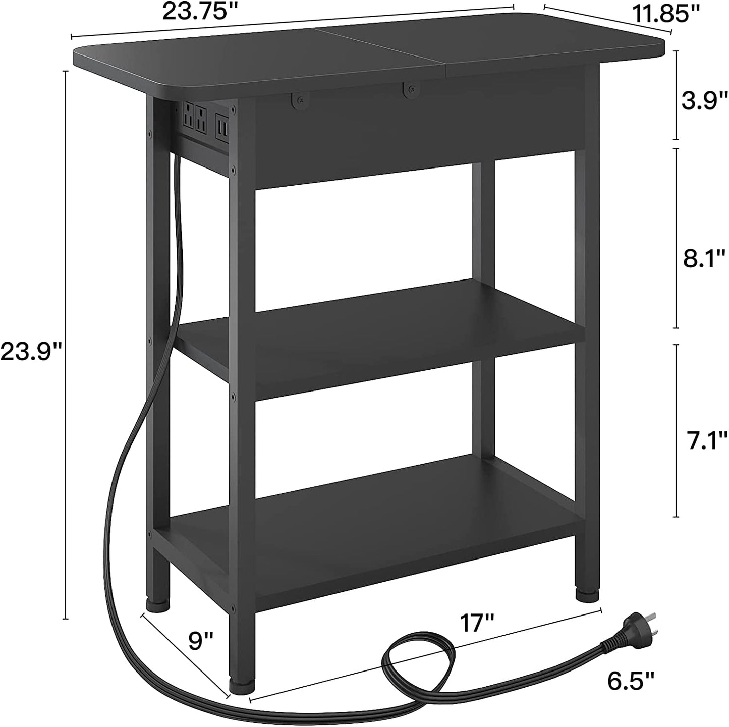 End Table With Charging Station Black Flip Top Side Table