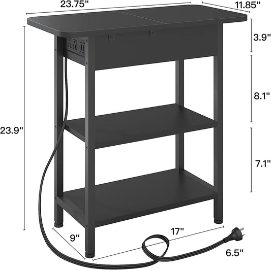 End Table With Charging Station Black Flip Top Side Table
