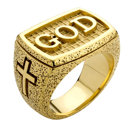 Men's GOD Cross Signet Ring | Gold Stainless Steel