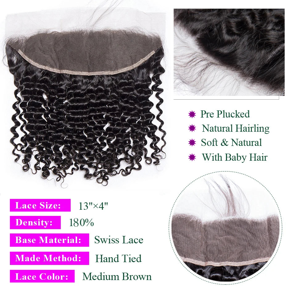 Lace Frontal Only 13x4 Water Wave Closure Human Hair Brazilian Lace Frontal Closure Deep Wave Straight Lace Front Closure Only