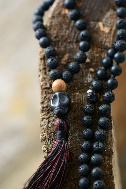 Bead Men Necklace 8MM Matte Onyx Lava Stone Skull