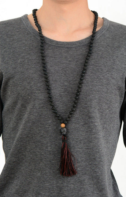 Bead Men Necklace 8MM Matte Onyx Lava Stone Skull