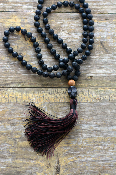 Bead Men Necklace 8MM Matte Onyx Lava Stone Skull