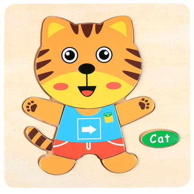Baby Toys Wooden 3D Puzzle Cartoon Animal Vehicle Wood Jigsaw Puzzles Intelligence Montessori Educational Toys for Children