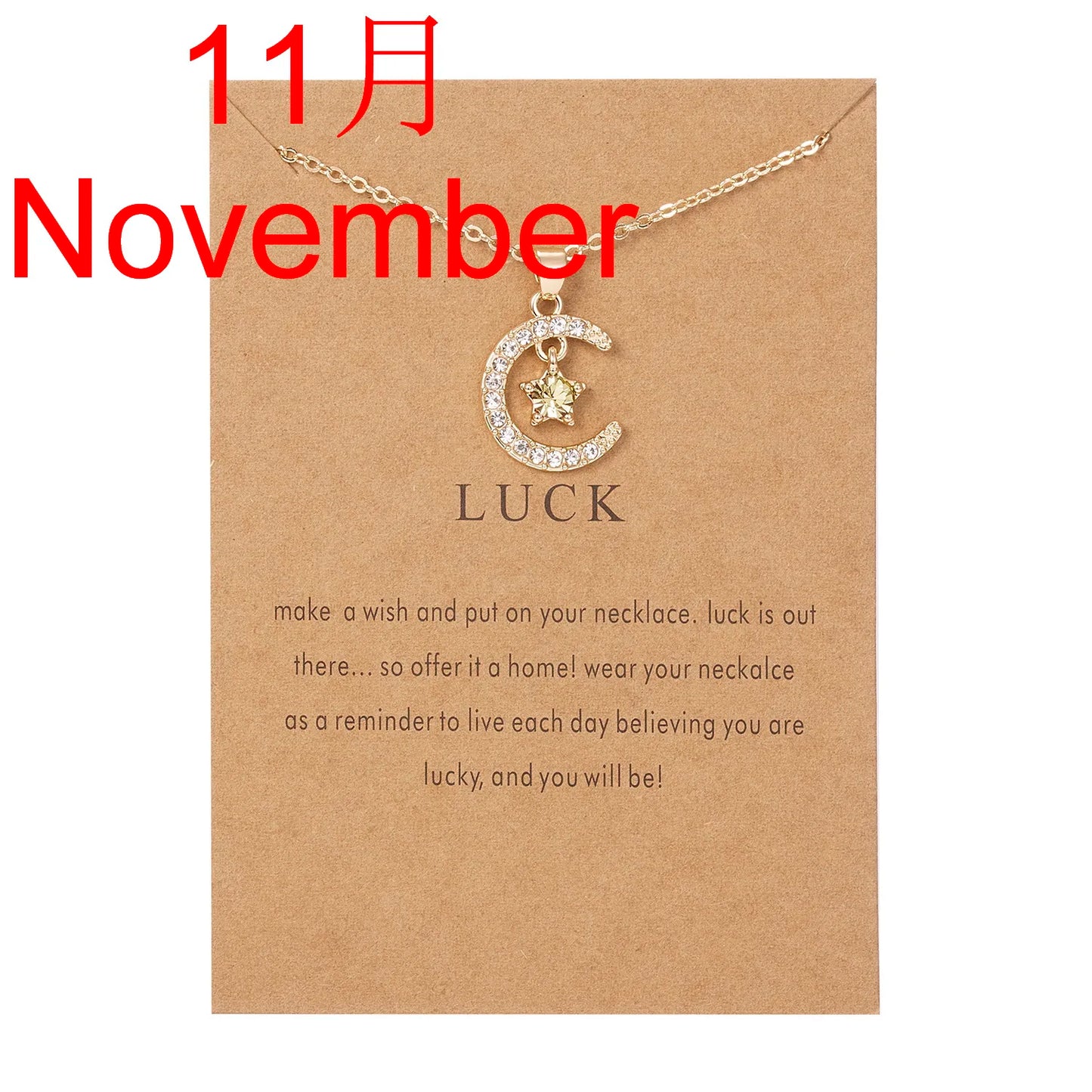 Fashion Personality Birthstone Moon Star Crystal Pendant Necklace for Women Clavicle Chain Choker Birthday Party Jewelry Gift