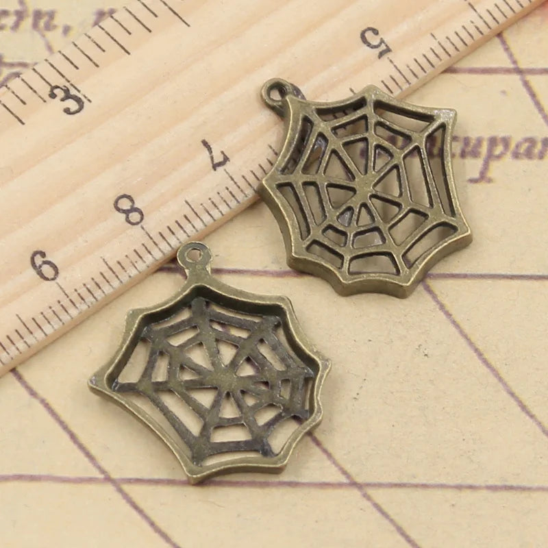 10pcs Charms Cobweb Spider Halloween 25x23mm Tibetan Bronze Silver Color Pendants Antique Jewelry Making DIY Handmade Craft