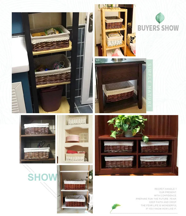 4 Sizes Handmade Rattan Storage Baskets Household Items Snacks Fruit Debris Laundry Finishing Willow Storage Basket