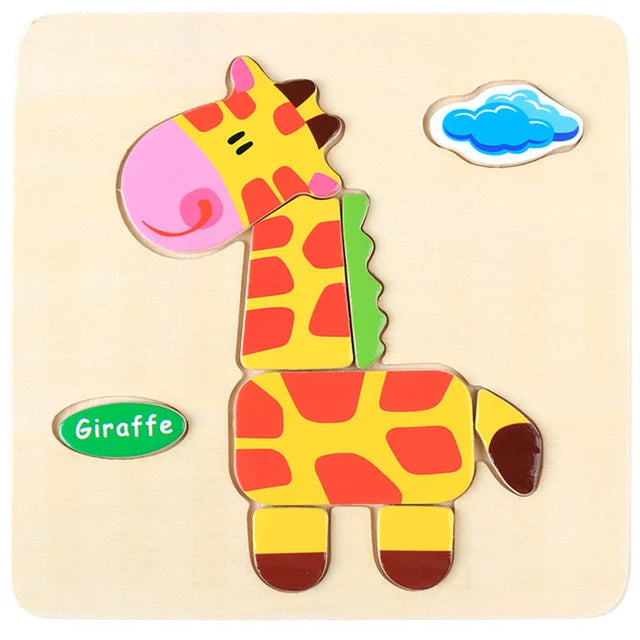 Baby Toys Wooden 3D Puzzle Cartoon Animal Vehicle Wood Jigsaw Puzzles Intelligence Montessori Educational Toys for Children