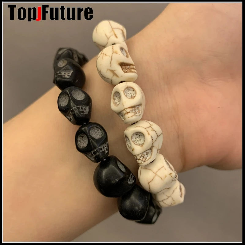 Gothic Lolita Cosplay Harajuku New cool girl skull punk hip hop white black skeleton Turquoise bracelet Halloween Cosplay props