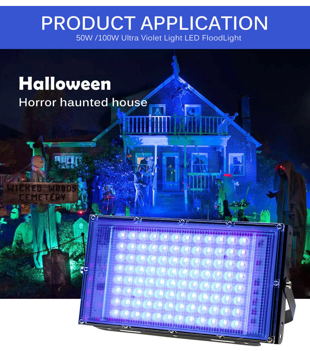 ALIEN 50W 100W LED UV Black Lights Stage Blacklight Ultraviolet Flood Effect Light for Halloween Xmas Dance DJ Disco Party Bar