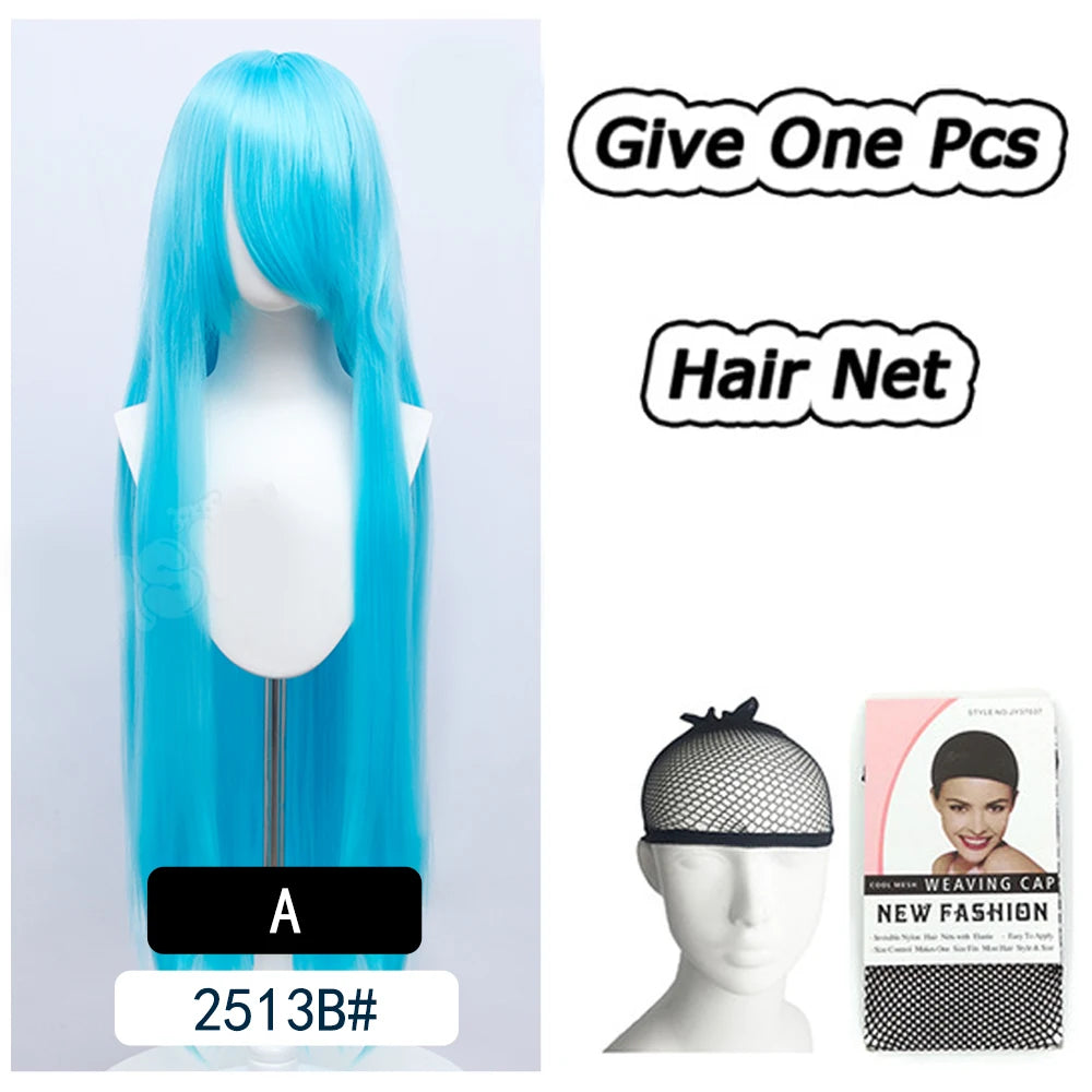 AOSI 100Cm Super Long Straight Synthetic Hair Pink Blonde Colorful Cosplay Wig with Bangs Halloween Lolita Anime Wigs for Women