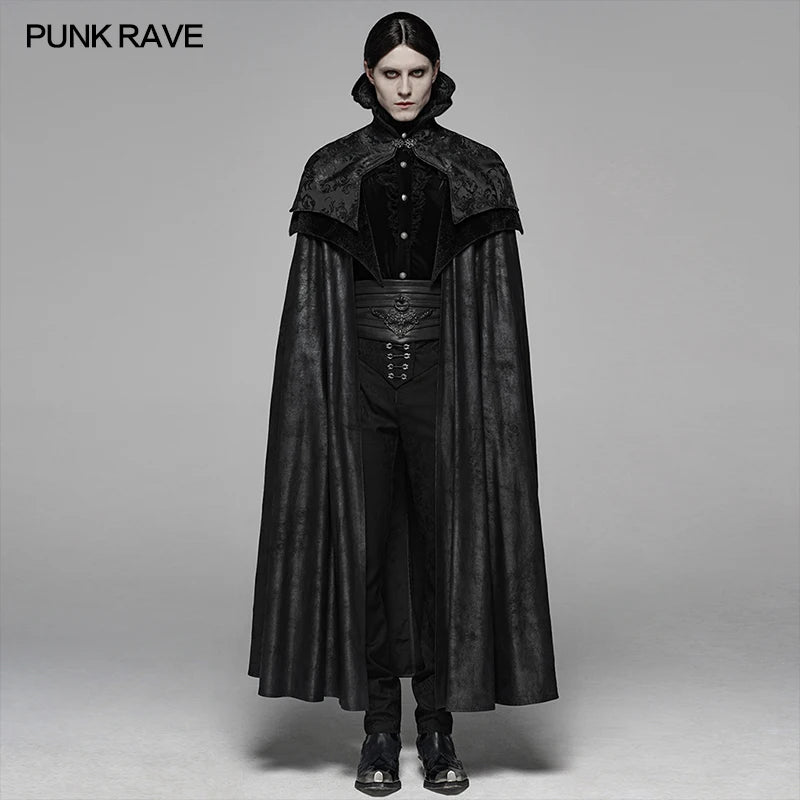 PUNK RAVE Men's Noble Gothic Gorgeous Long Cloak Big Hem Handsome Winter Coat Party Club Halloween Cosplay Cape Mens Coats