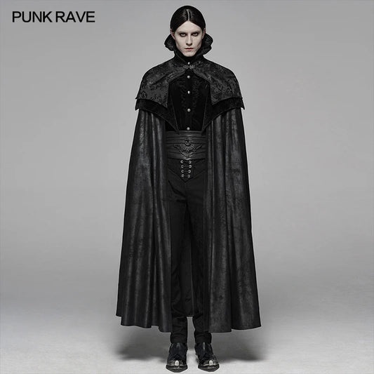 PUNK RAVE Men's Noble Gothic Gorgeous Long Cloak Big Hem Handsome Winter Coat Party Club Halloween Cosplay Cape Mens Coats
