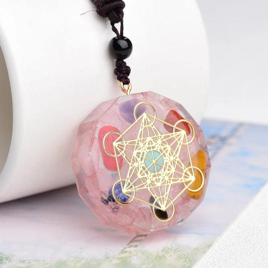 Pink crystal gravel Orgonite Pendant Necklace Chakra Healing Energy Necklace Meditation Jewelry Emf Protection Chakra Healing