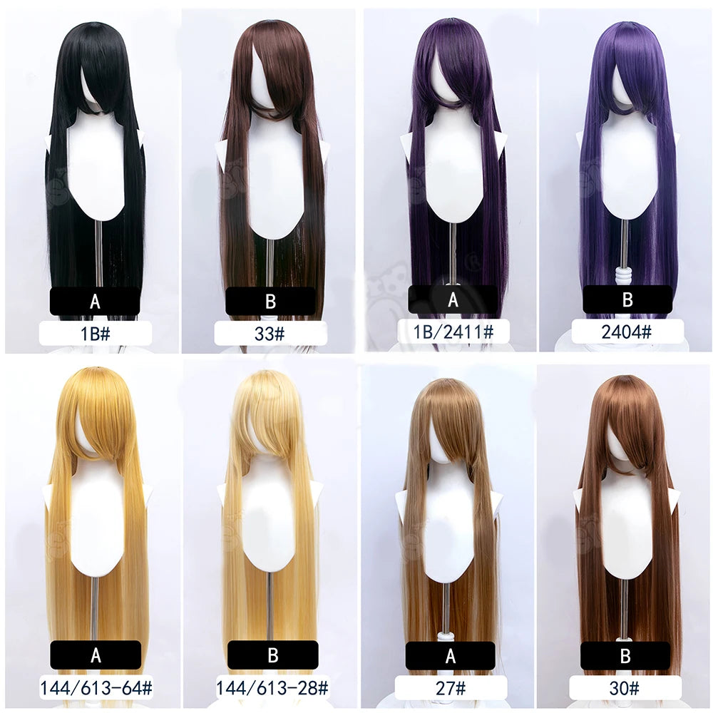 AOSI 100Cm Super Long Straight Synthetic Hair Pink Blonde Colorful Cosplay Wig with Bangs Halloween Lolita Anime Wigs for Women