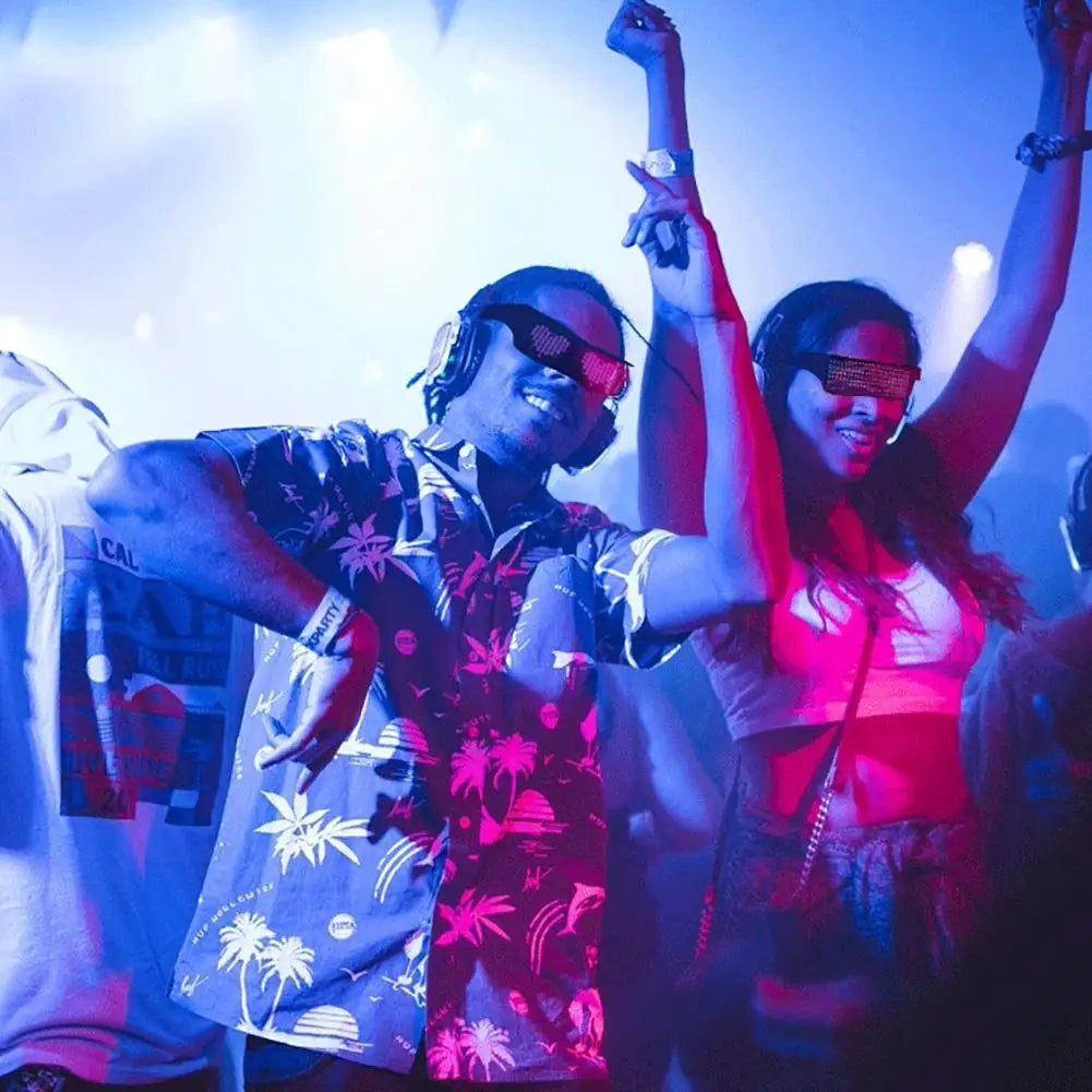 Shining LED Glasses Luminous Futuristic Electronic Visor Glasses Bluetooth Light Up Glasses Halloween Bar Performance Prop APP