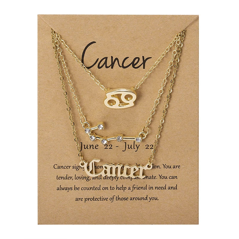 3Pcs/set 12 Zodiac Sign Necklaces Set For Women Constellation Pendant Chain Choker Birthday Jewelry With Cardboard Card