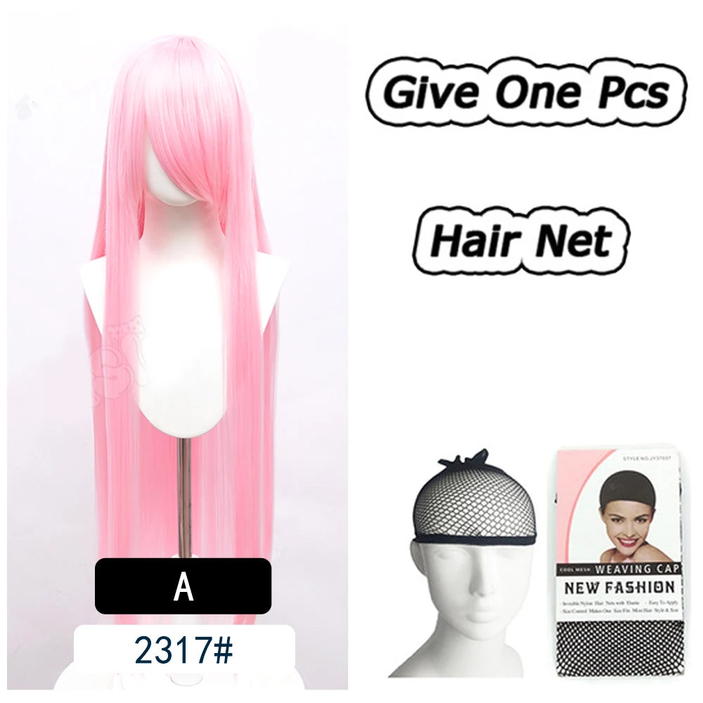 AOSI 100Cm Super Long Straight Synthetic Hair Pink Blonde Colorful Cosplay Wig with Bangs Halloween Lolita Anime Wigs for Women