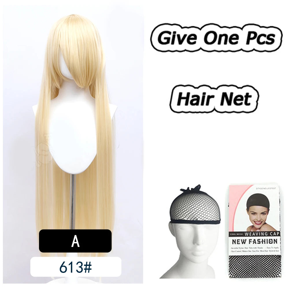 AOSI 100Cm Super Long Straight Synthetic Hair Pink Blonde Colorful Cosplay Wig with Bangs Halloween Lolita Anime Wigs for Women