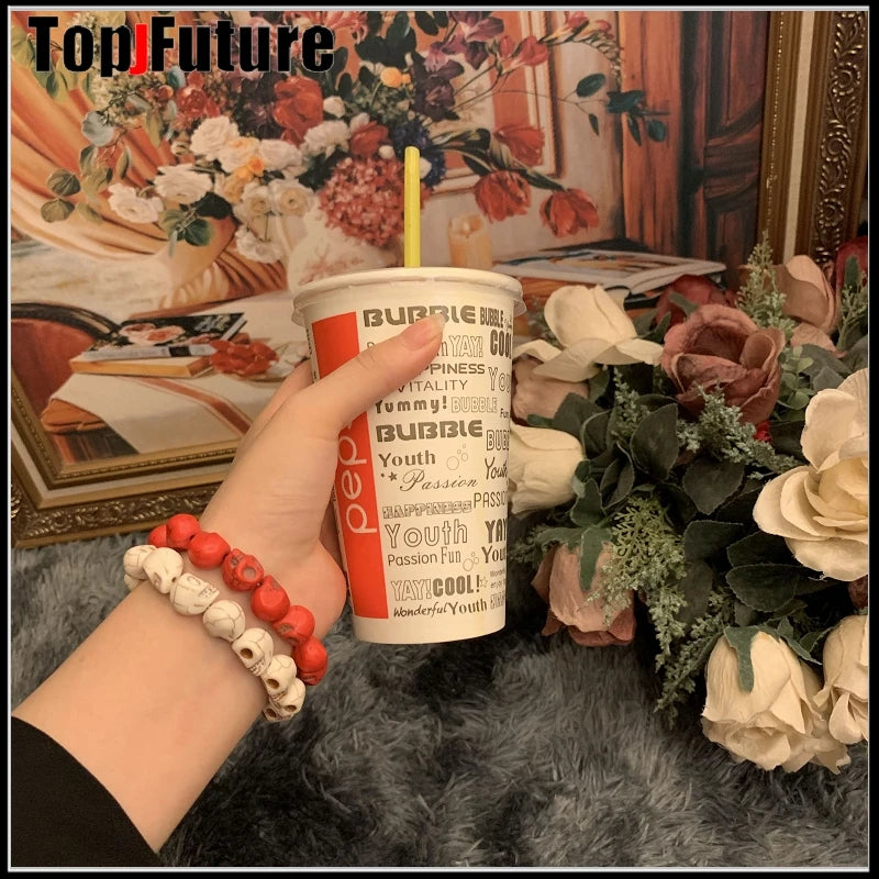 Gothic Lolita Cosplay Harajuku New cool girl skull punk hip hop white black skeleton Turquoise bracelet Halloween Cosplay props