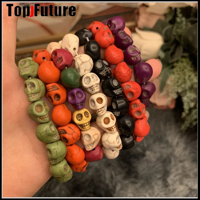 Gothic Lolita Cosplay Harajuku New cool girl skull punk hip hop white black skeleton Turquoise bracelet Halloween Cosplay props