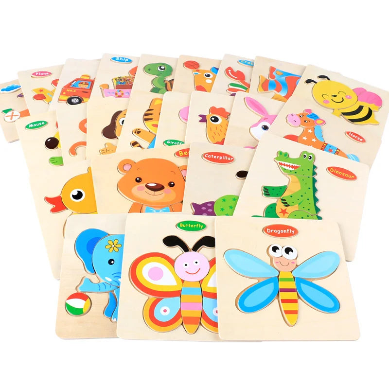 Baby Toys Wooden 3D Puzzle Cartoon Animal Vehicle Wood Jigsaw Puzzles Intelligence Montessori Educational Toys for Children