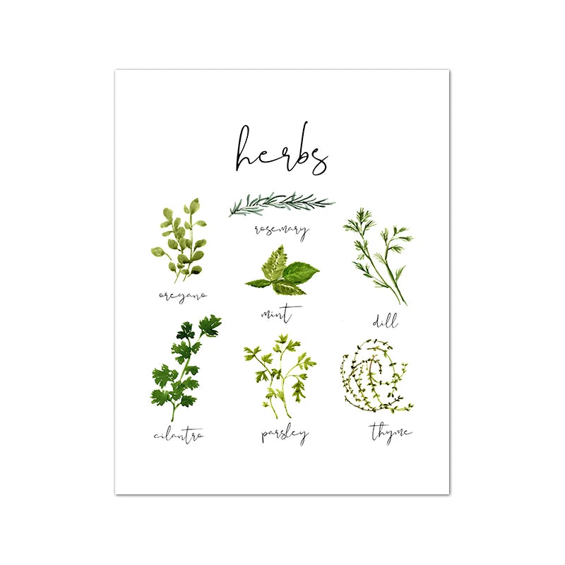Culinary Herbs Prints Vegetable Botanical Poster Kitchen Decor , Spices Herbs Guide Wall Art Pictures Canvas Painting Decoration