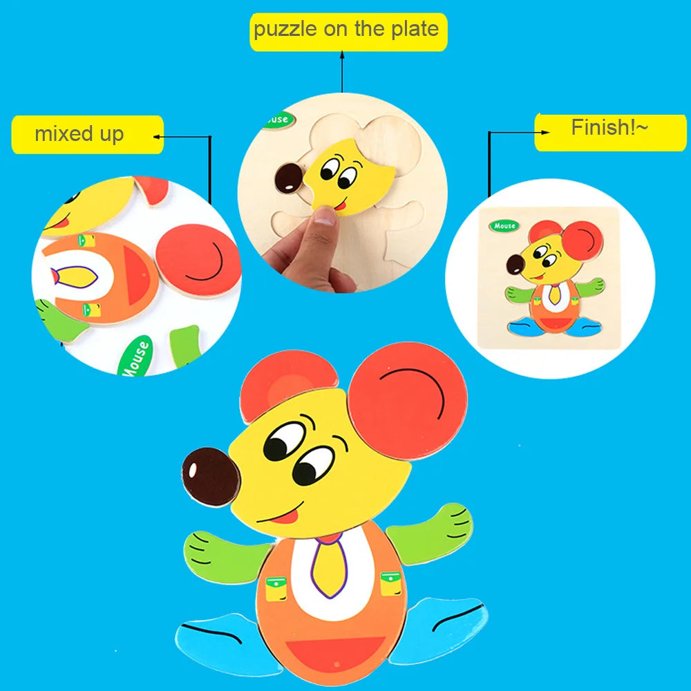 Baby Toys Wooden 3D Puzzle Cartoon Animal Vehicle Wood Jigsaw Puzzles Intelligence Montessori Educational Toys for Children