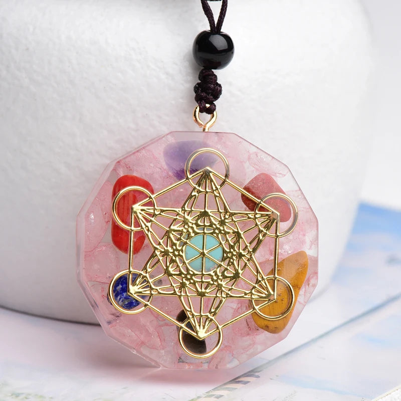 Pink crystal gravel Orgonite Pendant Necklace Chakra Healing Energy Necklace Meditation Jewelry Emf Protection Chakra Healing