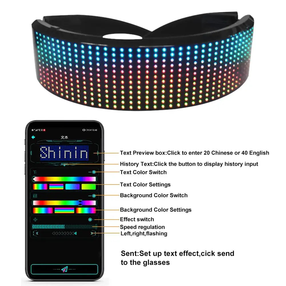 Shining LED Glasses Luminous Futuristic Electronic Visor Glasses Bluetooth Light Up Glasses Halloween Bar Performance Prop APP
