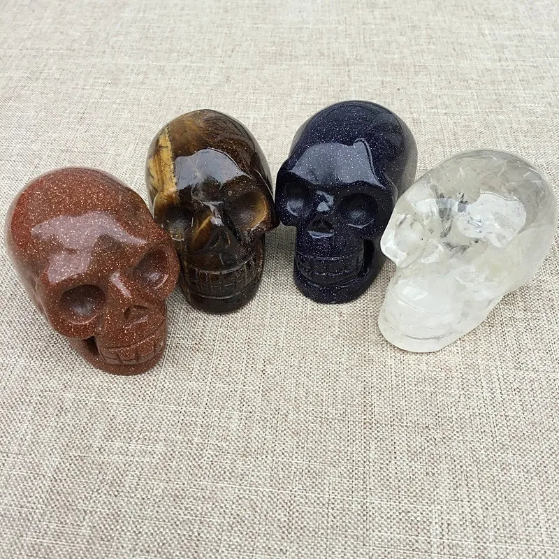 Natural Crystals Skulls Mineral Ghost Head Polished Carved Halloween Gift Desktop Home Decor Stone Crafts Skull Statues 14colors