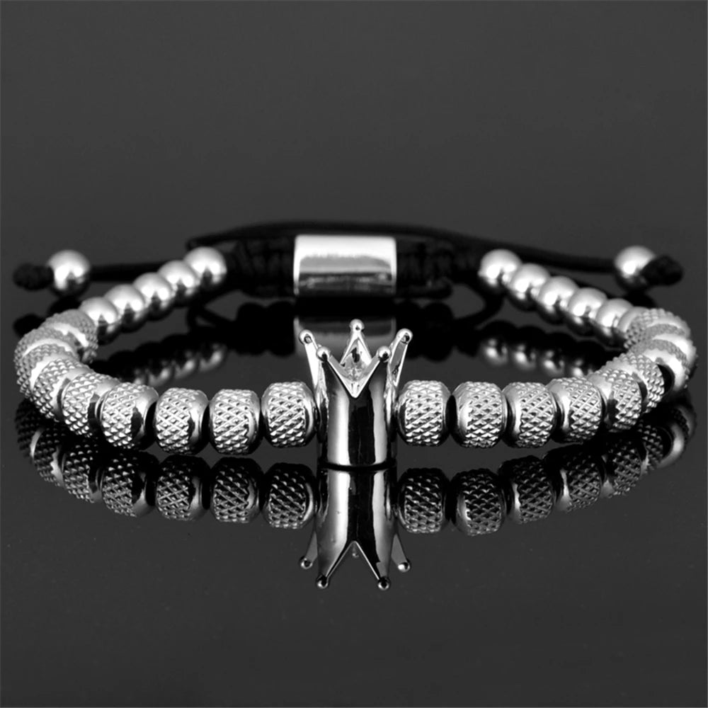 Luxury Roman Royal Crown Charm Bracelet Men Stainless Steel Geometry Pulseiras Men Open Adjustable Bracelets Couple Jewelry Gift