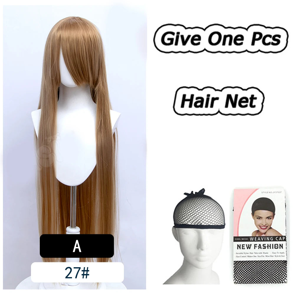 AOSI 100Cm Super Long Straight Synthetic Hair Pink Blonde Colorful Cosplay Wig with Bangs Halloween Lolita Anime Wigs for Women