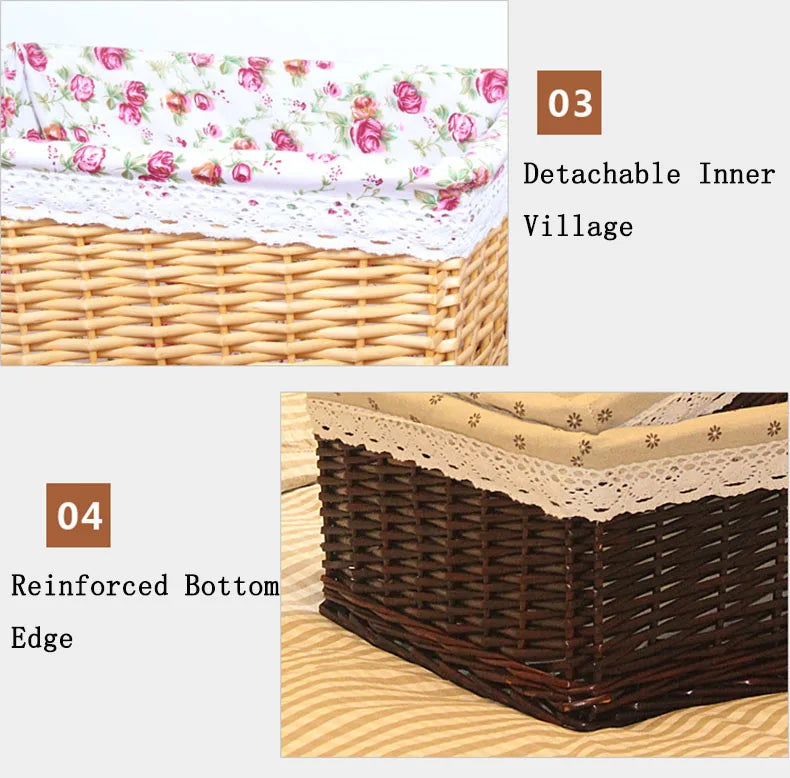 4 Sizes Handmade Rattan Storage Baskets Household Items Snacks Fruit Debris Laundry Finishing Willow Storage Basket
