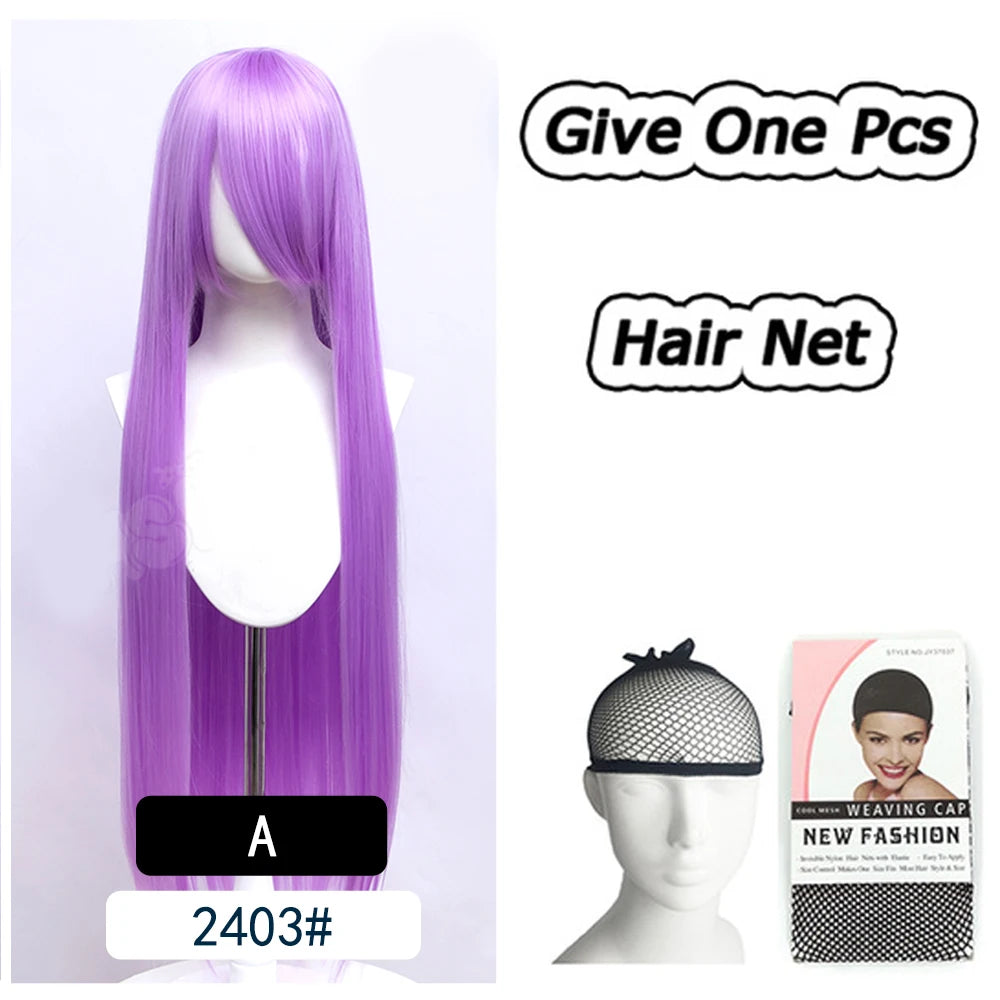 AOSI 100Cm Super Long Straight Synthetic Hair Pink Blonde Colorful Cosplay Wig with Bangs Halloween Lolita Anime Wigs for Women