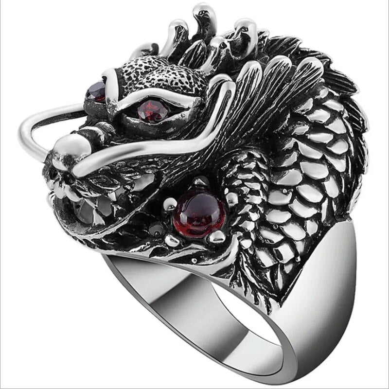 BOCAI New 100% S925 Silver Retro Personality Domineering Dragon Head Men's Ring Fashion Good Luck Jewelry Accessories